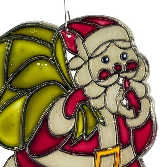 Vintage Faux Stained Glass Ornament Lot Santa Train Christmas Suncatcher Retro - Picture 6 of 13